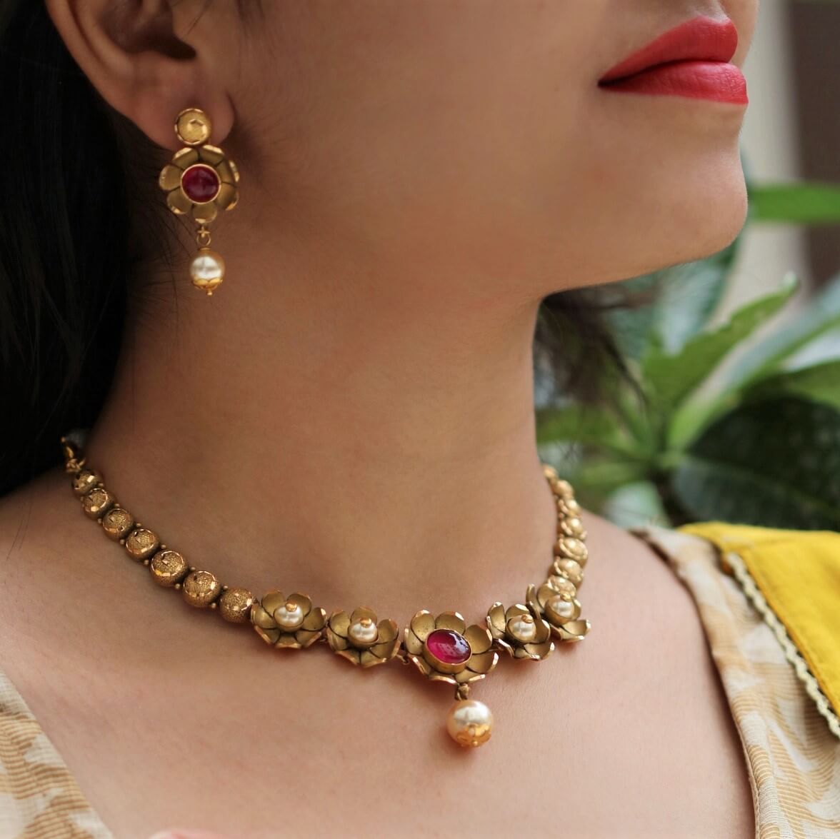 Buy Ancient Designer Gold Necklace Set Online  Ancient Designer Gold  Necklace Set by Manubhai.