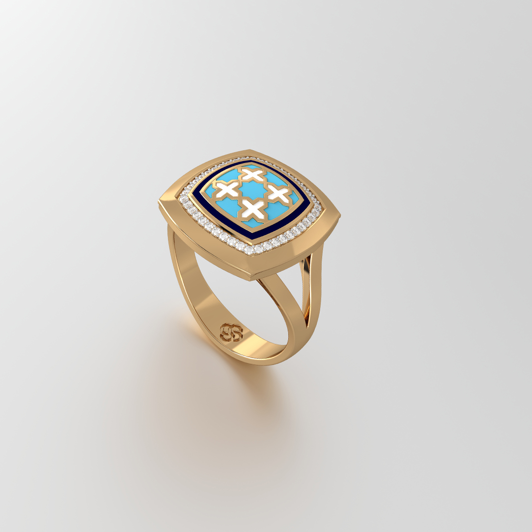 Buy Gold Ring with Blue Enamel and Diamonds (18K) Online | Gold Ring ...