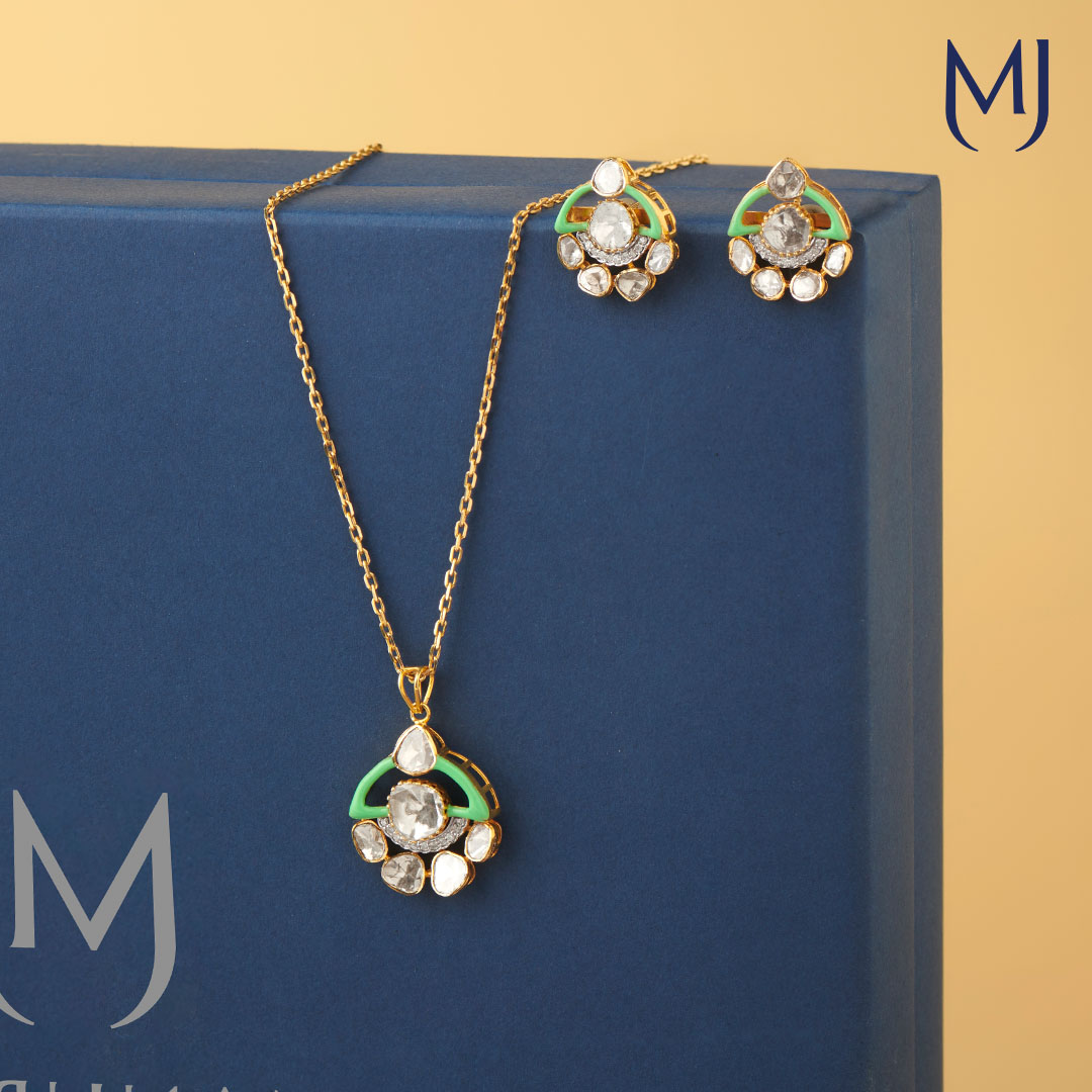 14 KT Sage Polki Pendant Set