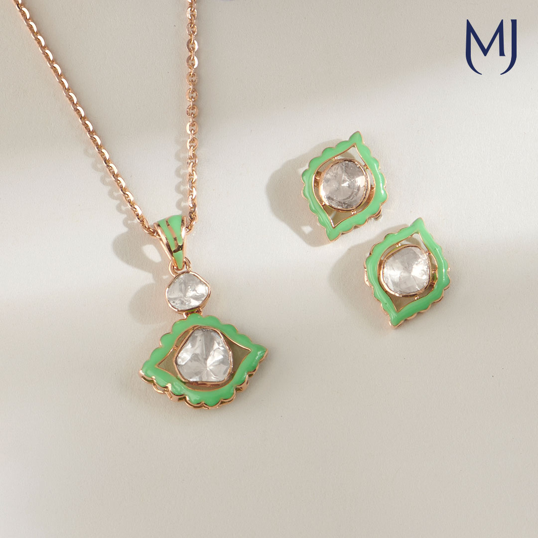 14 KT Mint Magic Polki Pendant Set