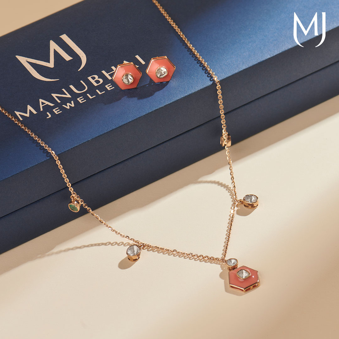 14 KT Cobalt Polki Charm Necklace
