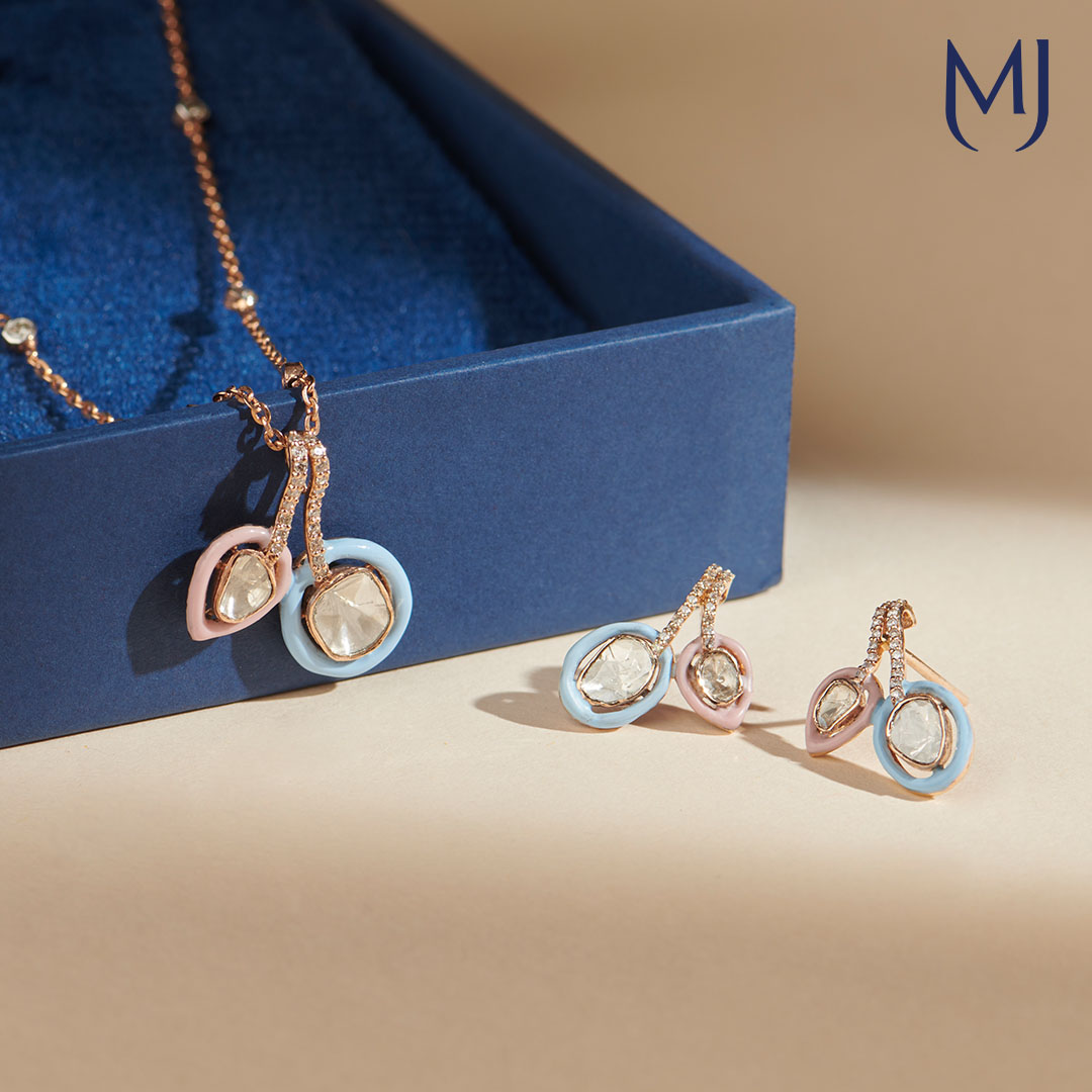 14 KT Pastel pop Polki Pendant Set