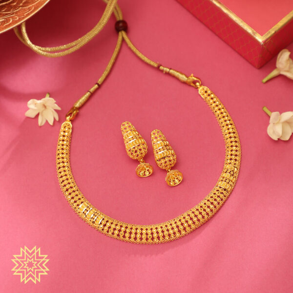 Broad Detailed Designer Chain Yellow Gold Necklace Set