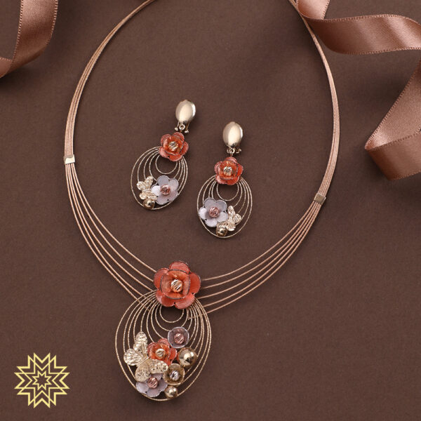 New Age FLoral Design 5 Layer Thin Gold Necklace Set