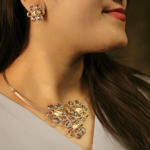Stylish 3 Floral Pendant Gold Necklace Set Design