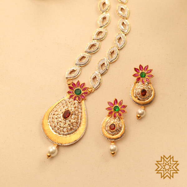 Long Designer Chain Droplet Pendant Gold Necklace Set