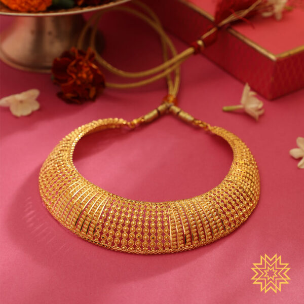 Antique Broad Detailed Gold Choker Necklace