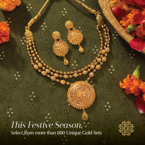 High Neck 3 line Heavy Gold Pendant Necklace Set