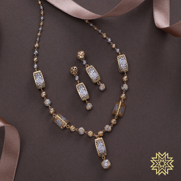 Elegant & Urban High Neck Gold Necklace Set with Box Pendant design