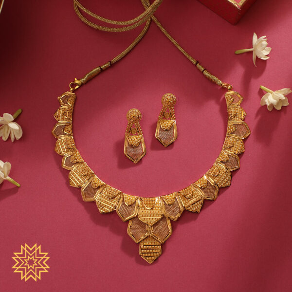 Edgy Desginer High Neck Gold Necklace Set