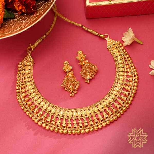 Graceful Around the Neck Gold Detailed Choker Necklace Design Set