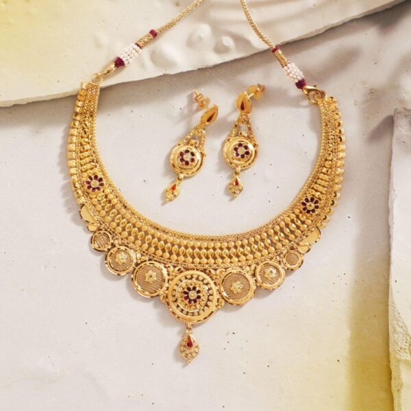 Traditional High Neck Gold Necklace Set