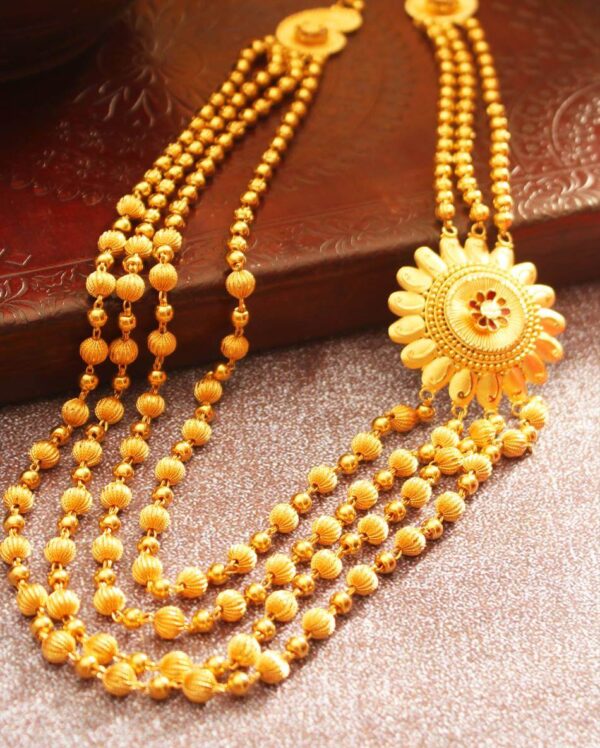 4 Layer Bormala Kundan Chain Left side Pendant Gold Necklace Set