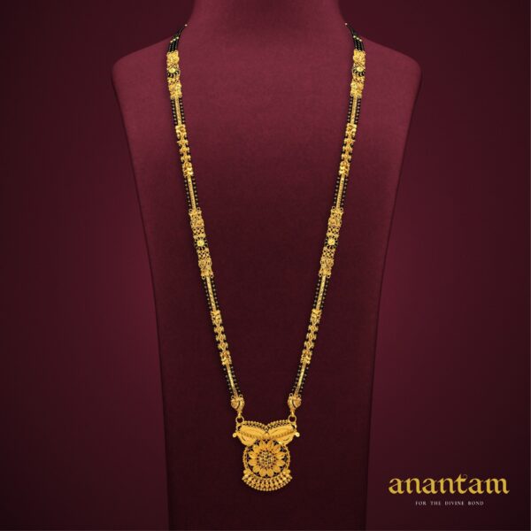Flower Pendant Long Black Beads Mangalsutra
