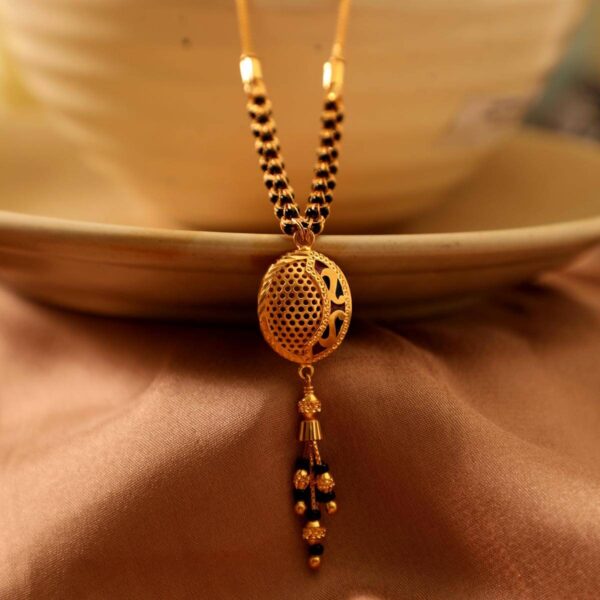 Gold and Black Bead Tasseled Mini Mangalsutra