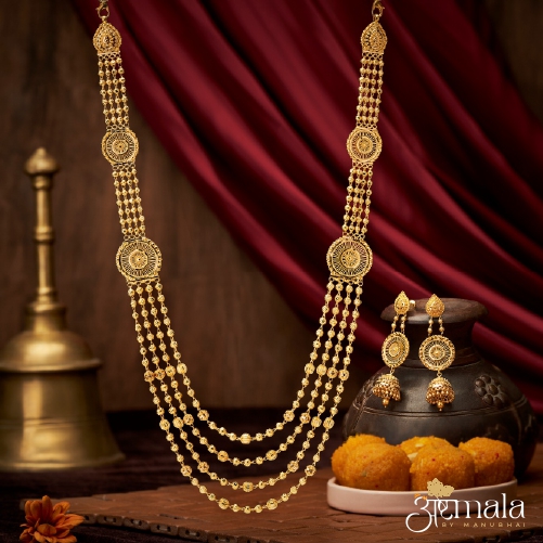 Modern Contemporary 4 Layer Gold Necklace with earrings