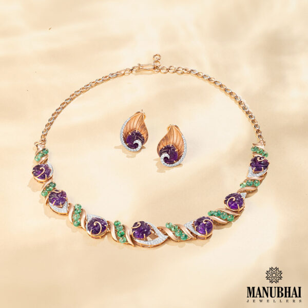 Floating Leaves Diamond Necklace Set (14KT)