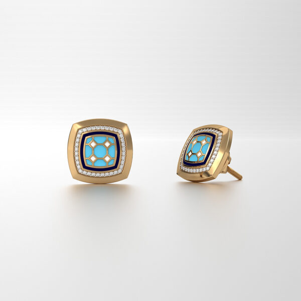Real Diamond Studs with Blue Enamel (18K)