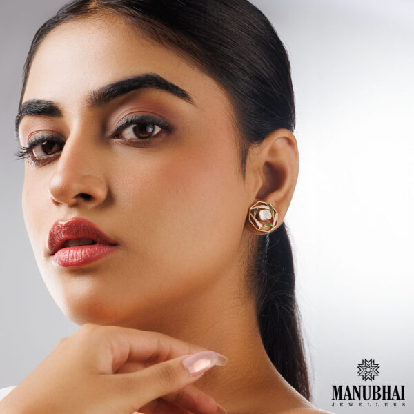 Octogonal Polki Stud Earrings (14KT)