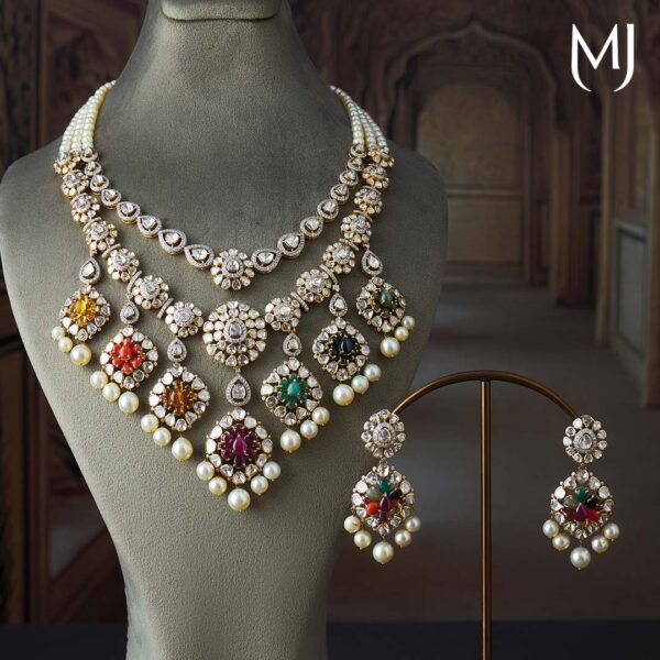 14kt navkanaka polki necklace set